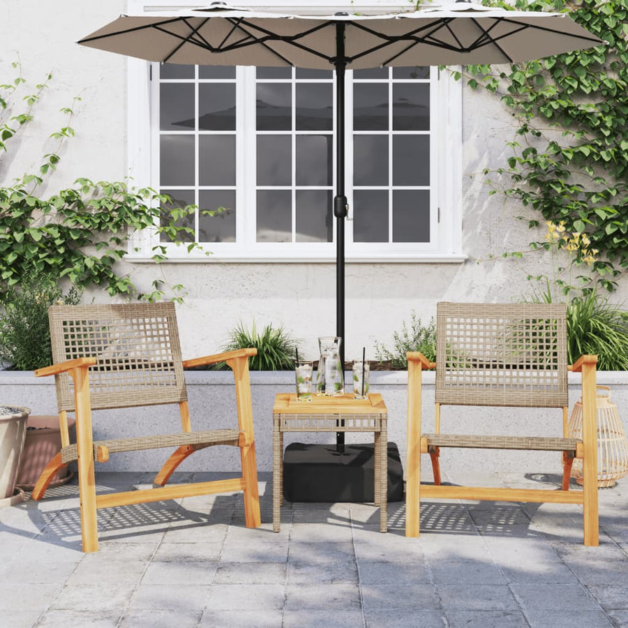 Set Mobilier Bistro, 3 Piese, Poliratan /Lemn De Acacia