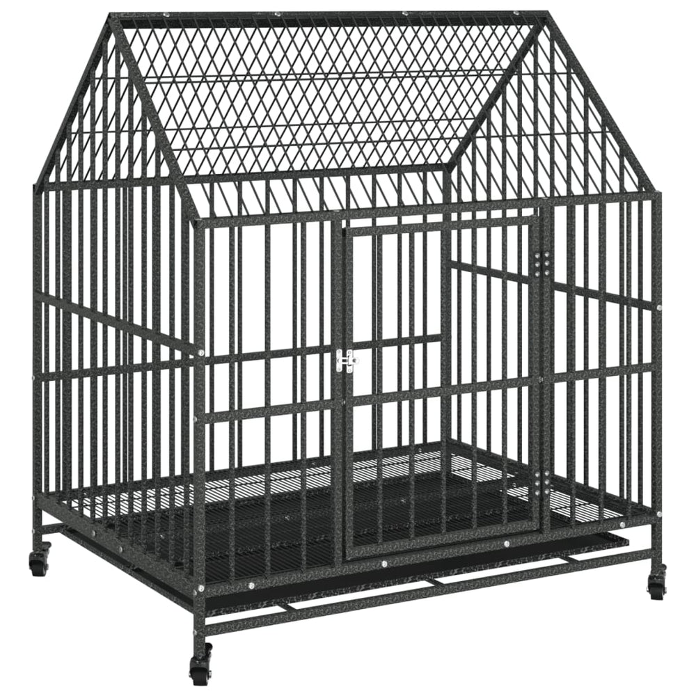 Cușcă Pentru Câini Cu Roți, Negru, Oțel Galvanizat