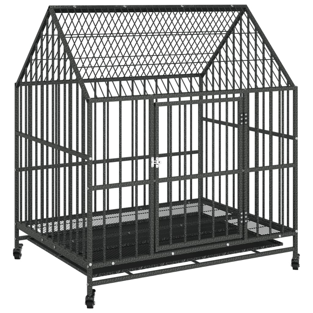 Cușcă Pentru Câini Cu Roți, Negru, Oțel Galvanizat