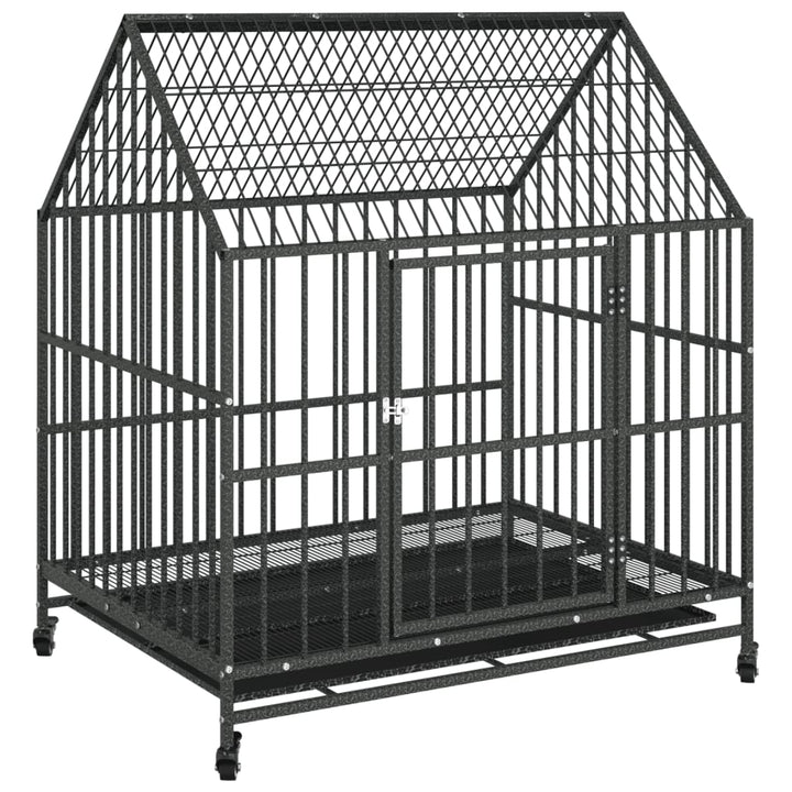 Cușcă Pentru Câini Cu Roți, Negru, Oțel Galvanizat
