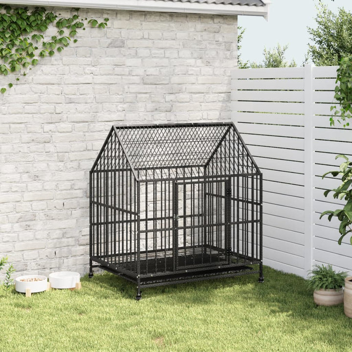 Cușcă Pentru Câini Cu Roți, Negru, Oțel Galvanizat