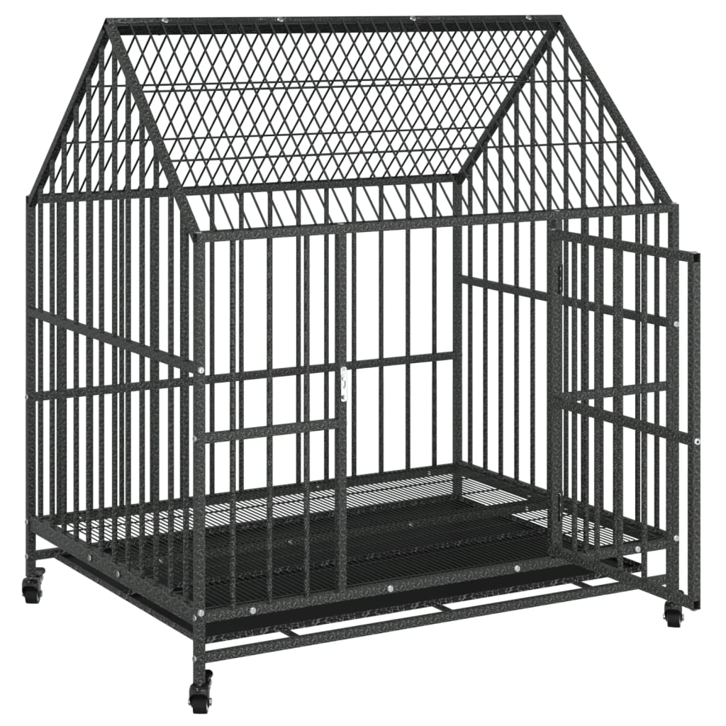 Cușcă Pentru Câini Cu Roți, Negru, Oțel Galvanizat