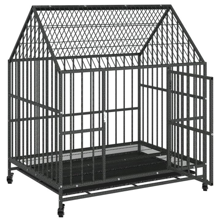 Cușcă Pentru Câini Cu Roți, Negru, Oțel Galvanizat