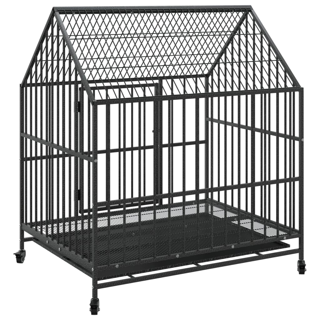 Cușcă Pentru Câini Cu Roți, Negru, Oțel Galvanizat