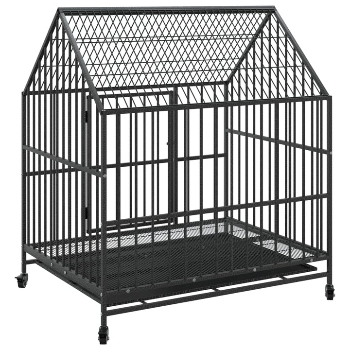Cușcă Pentru Câini Cu Roți, Negru, Oțel Galvanizat