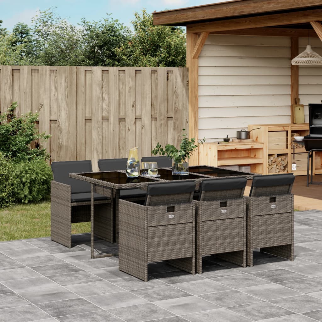 Set Mobilier De Grădină Cu Perne, 7 Piese Poliratan
