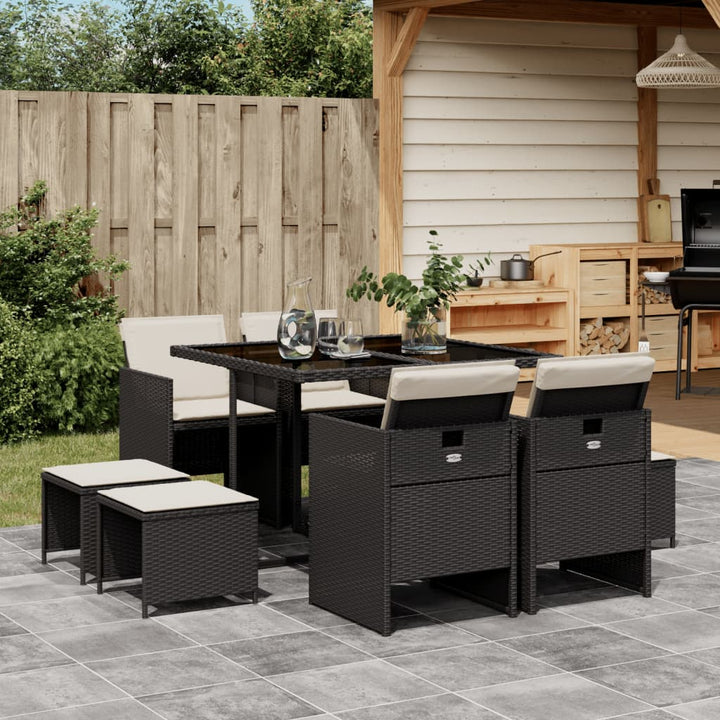 Set Mobilier Grădină Cu Perne, 9 Piese, , Poliratan