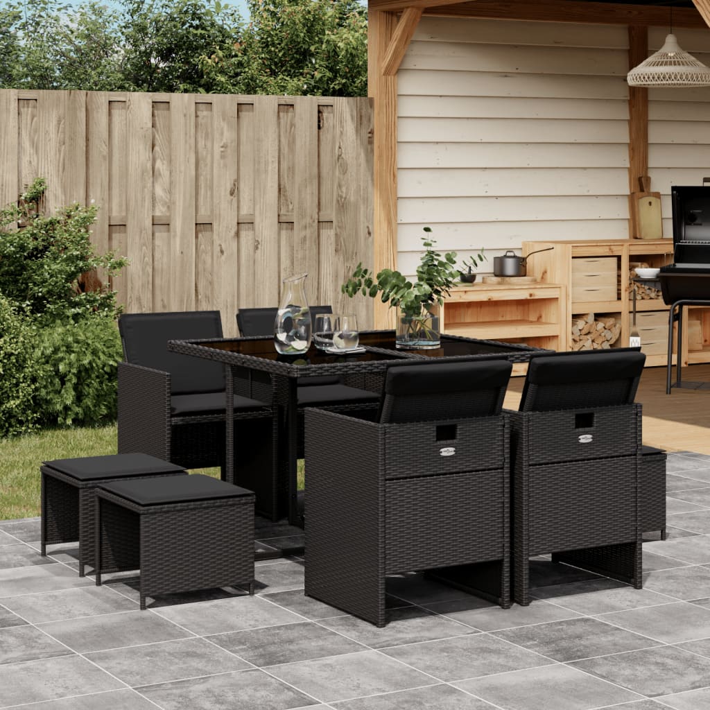 Set Mobilier Grădină Cu Perne, 9 Piese, , Poliratan