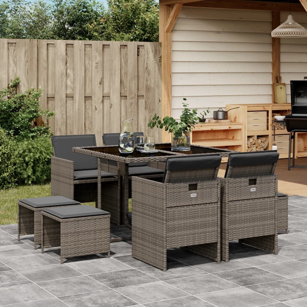 Set Mobilier Grădină Cu Perne, 9 Piese, , Poliratan