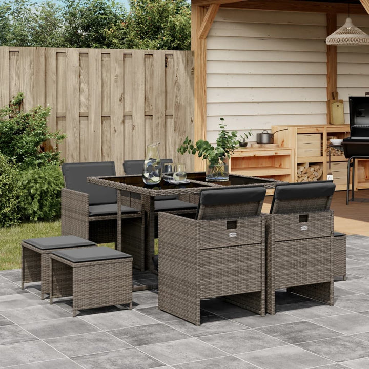 Set Mobilier Grădină Cu Perne, 9 Piese, , Poliratan
