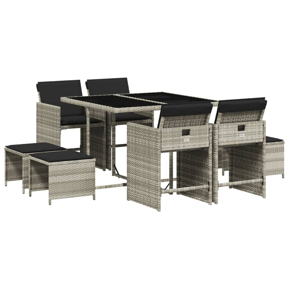 Set Mobilier Grădină Cu Perne, 9 Piese, , Poliratan