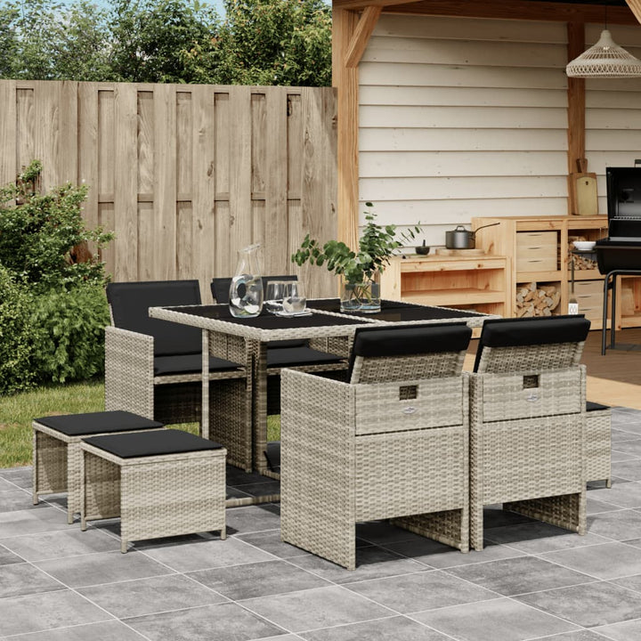 Set Mobilier Grădină Cu Perne, 9 Piese, , Poliratan