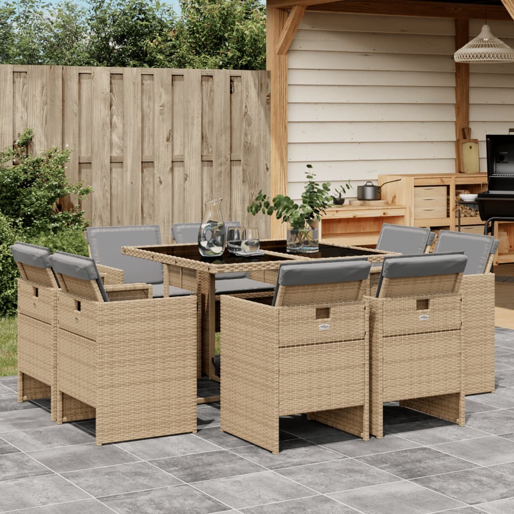 Set Mobilier Grădină Cu Perne, 9 Piese, , Poliratan