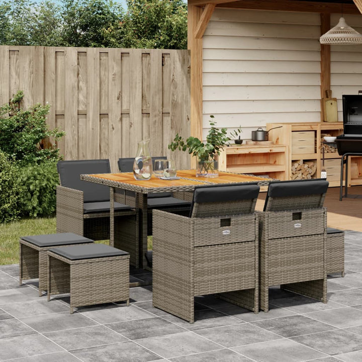 Set Mobilier Grădină Cu Perne, 9 Piese, , Poliratan