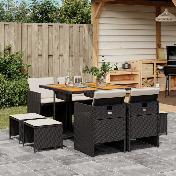 Set Mobilier Grădină Cu Perne, 9 Piese, , Poliratan