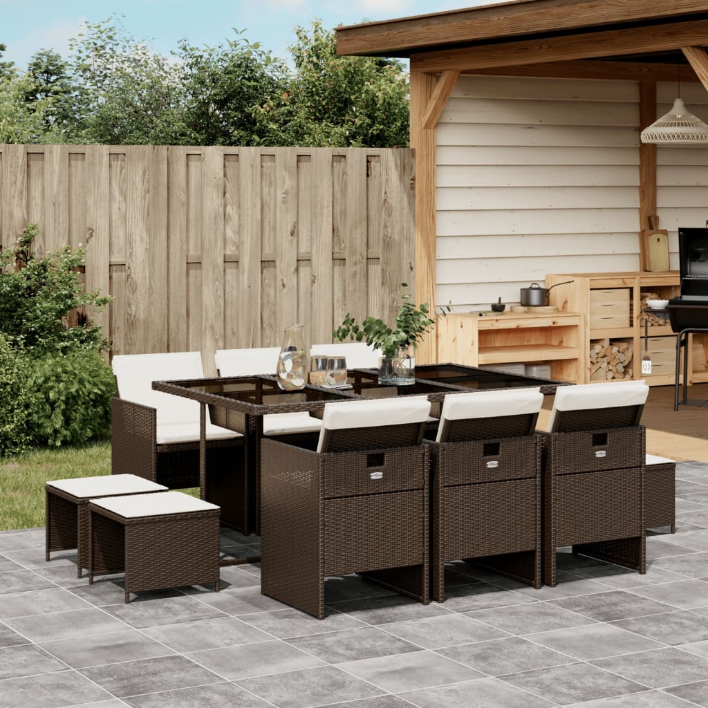 Set Mobilier Grădină Cu Perne, 9 Piese, , Poliratan