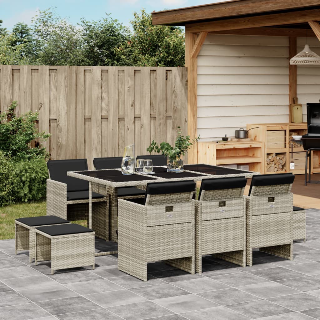 Set Mobilier Grădină Cu Perne, 9 Piese, , Poliratan