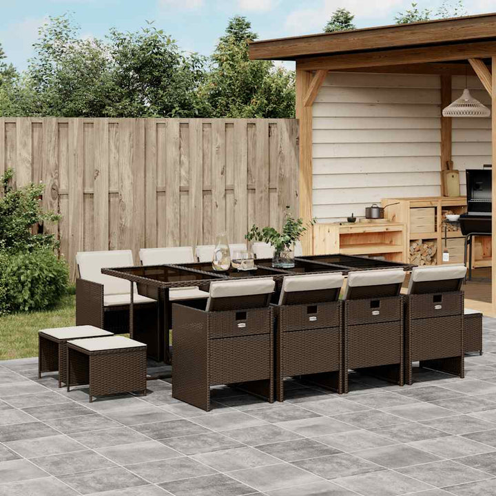 Set Mobilier Grădină Cu Perne, 9 Piese, , Poliratan