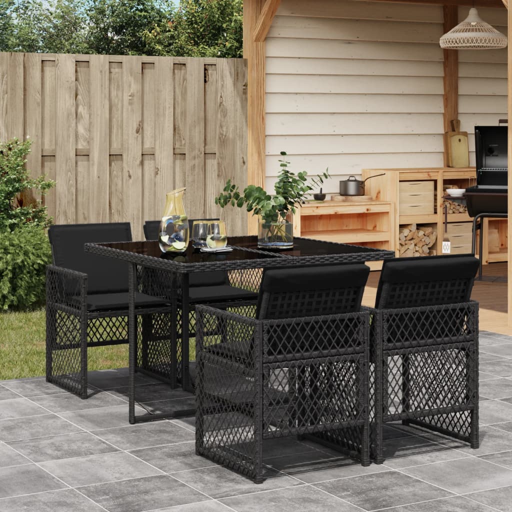 Set Mobilier De Grădină Cu Perne, 5 Piese Poliratan