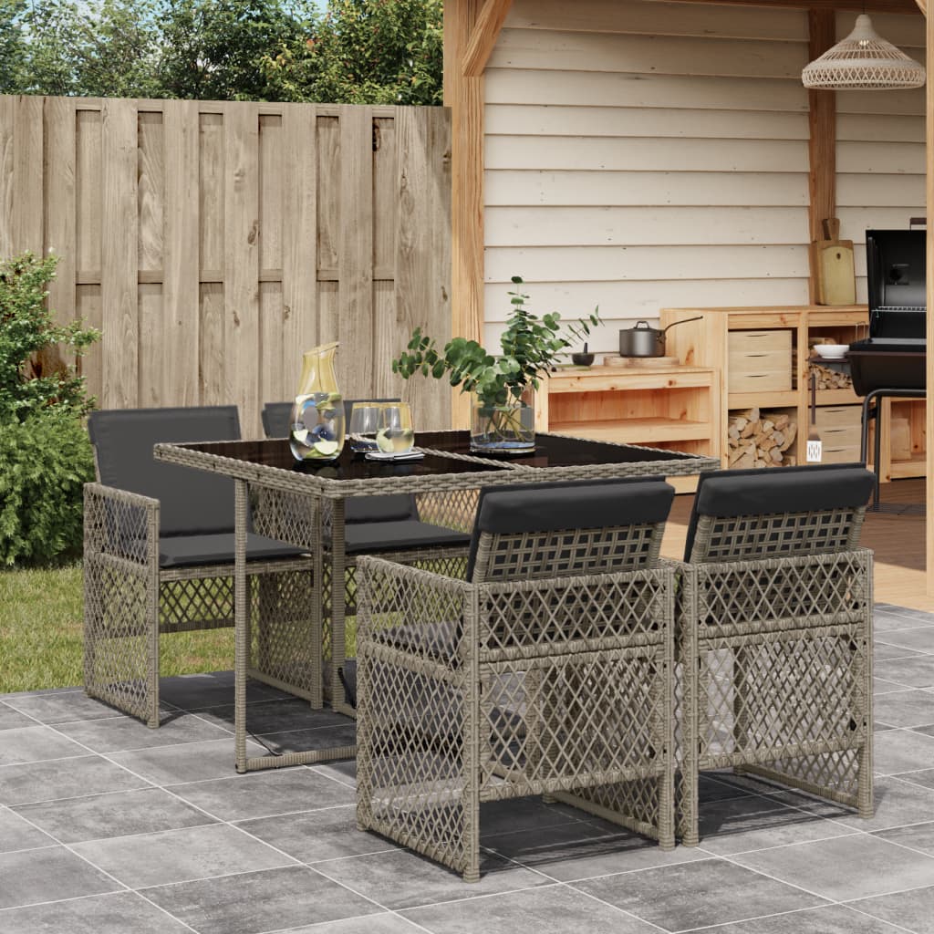 Set Mobilier De Grădină Cu Perne, 5 Piese Poliratan