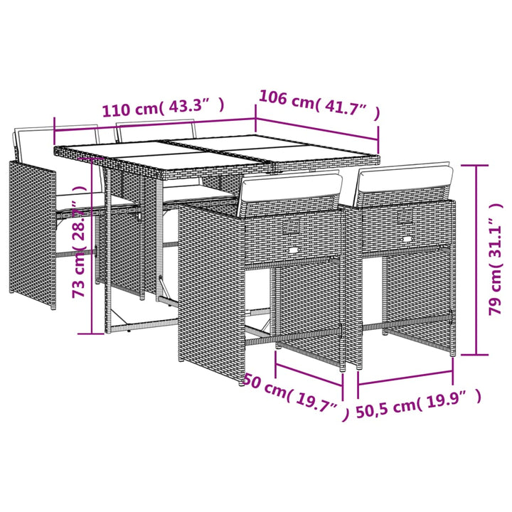 Set Mobilier De Grădină Cu Perne, 5 Piese Poliratan