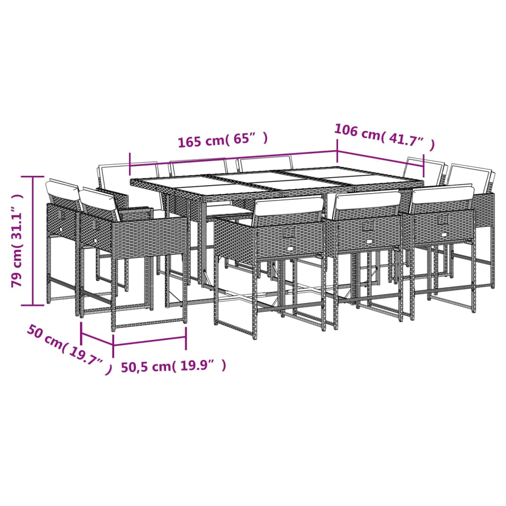 Set Mobilier De Grădină Cu Perne 11 Piese Poliratan