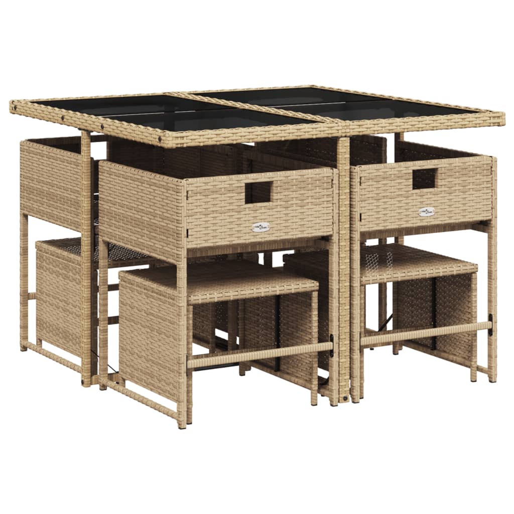 Set De Masă Pentru Grădină, 9 Piese, Cu Perne, Bej, Poliratan