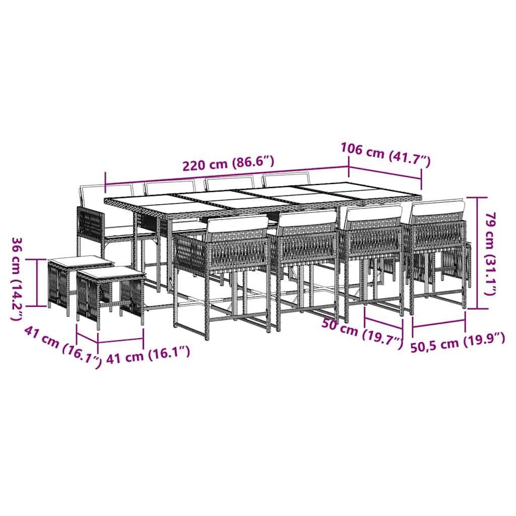 Set Mobilier De Grădină Cu Perne, 13 Piese, Bej, Poliratan