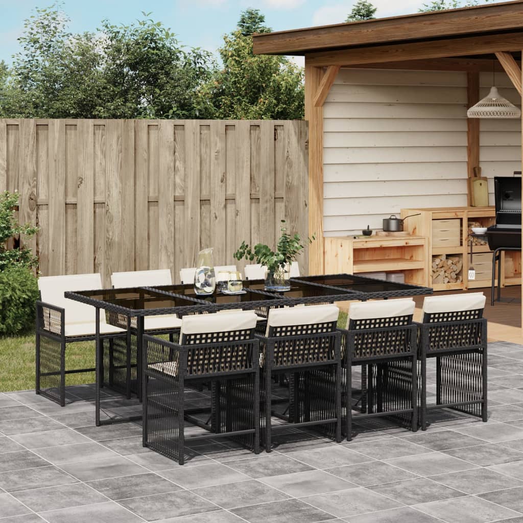 Set Mobilier De Exterior Cu Perne, 11 Piese, Negru, Poliratan