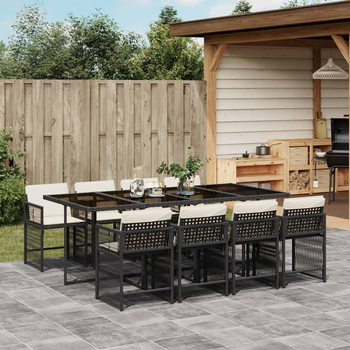 Set Mobilier De Exterior Cu Perne, 11 Piese, Negru, Poliratan