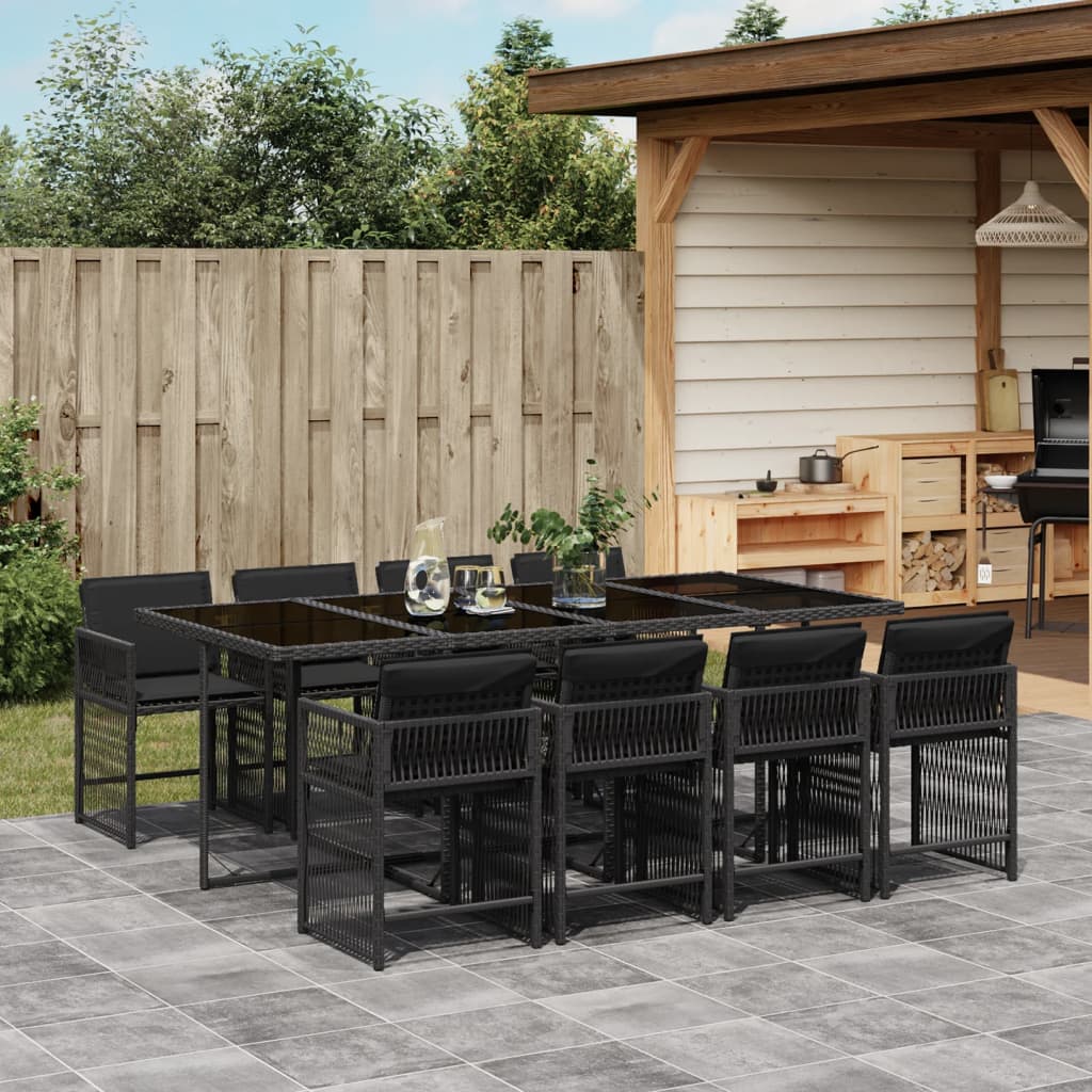 Set Mobilier De Exterior Cu Perne, 11 Piese, Negru, Poliratan