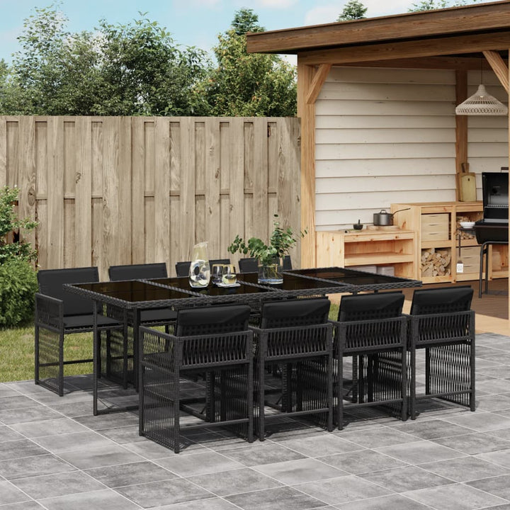 Set Mobilier De Exterior Cu Perne, 11 Piese, Negru, Poliratan