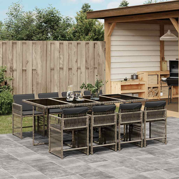 Set Mobilier De Exterior Cu Perne, 11 Piese, Negru, Poliratan