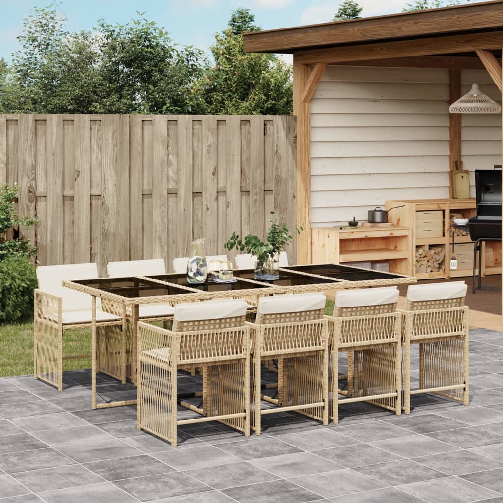 Set Mobilier De Exterior Cu Perne, 11 Piese, Negru, Poliratan