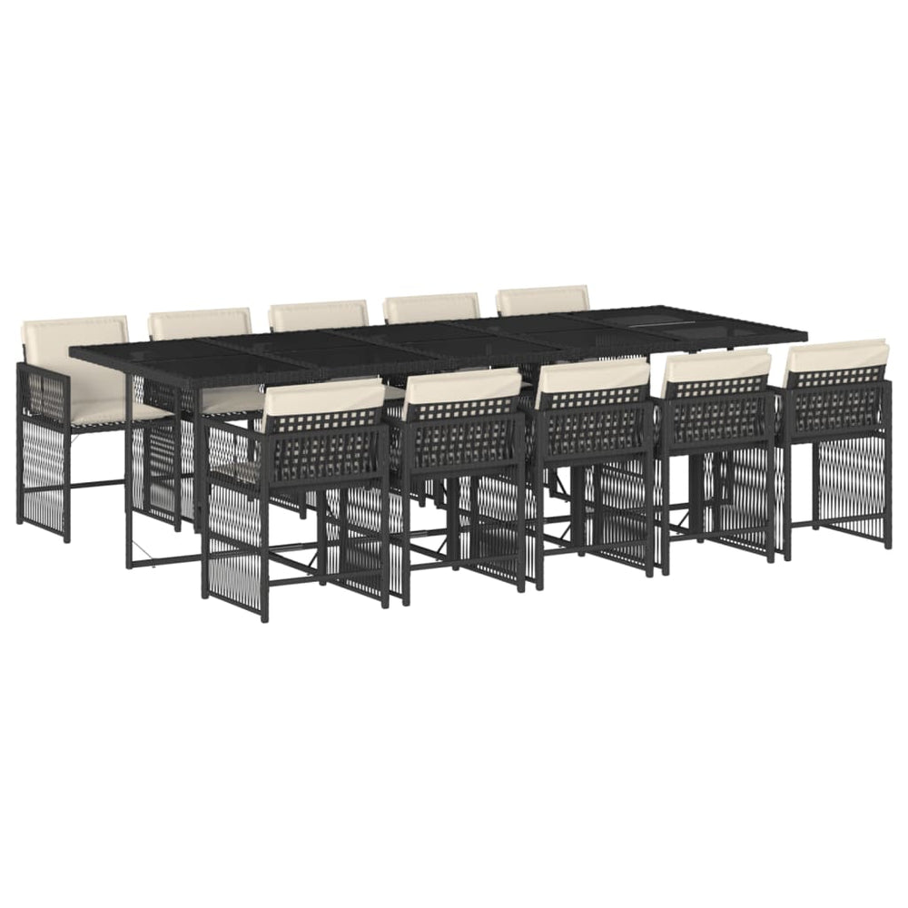 Set Mobilier De Exterior Cu Perne, 11 Piese, Negru, Poliratan