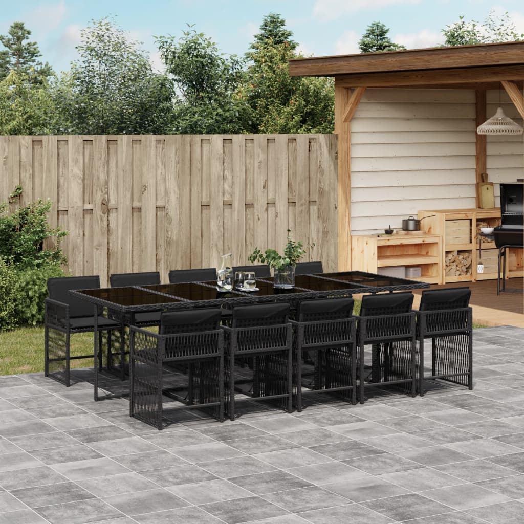Set Mobilier De Exterior Cu Perne, 11 Piese, Negru, Poliratan