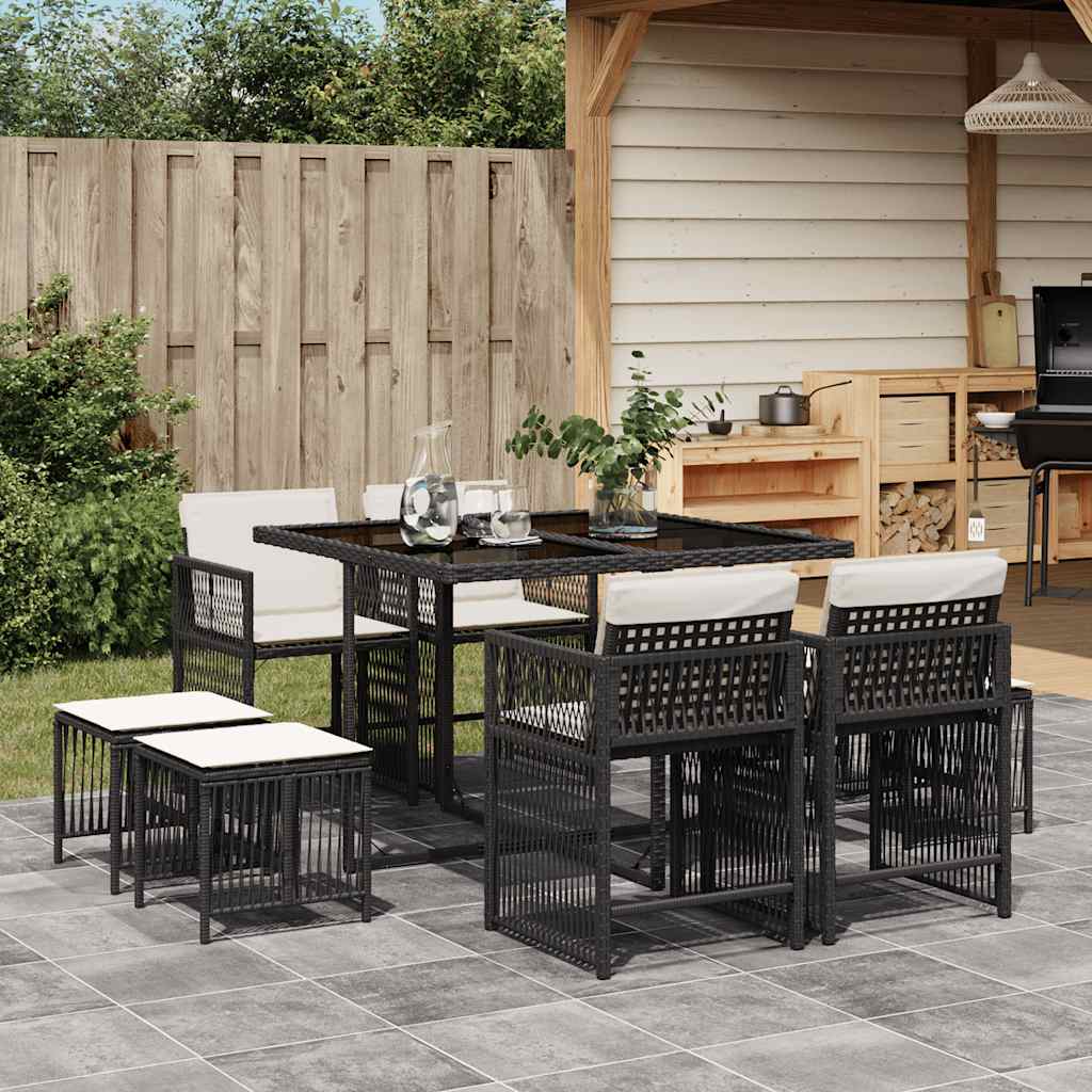 Set Mobilier De Grădină Cu Perne, 17 Piese, Negru, Poliratan