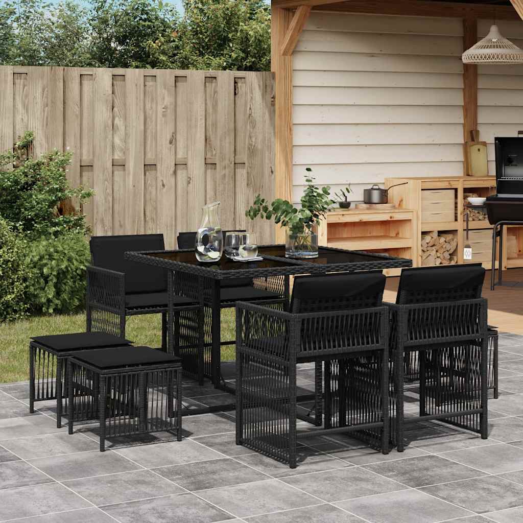 Set Mobilier De Grădină Cu Perne, 17 Piese, Negru, Poliratan