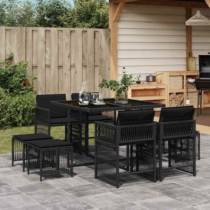 Set Mobilier De Grădină Cu Perne, 17 Piese, Negru, Poliratan