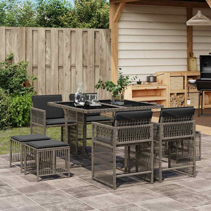 Set Mobilier De Grădină Cu Perne, 17 Piese, Negru, Poliratan