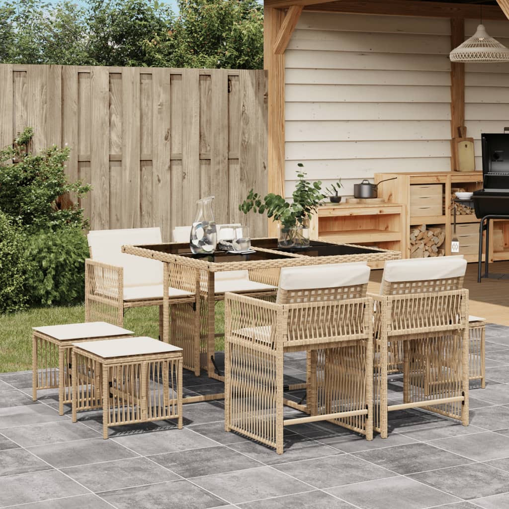 Set Mobilier De Grădină Cu Perne, 17 Piese, Negru, Poliratan