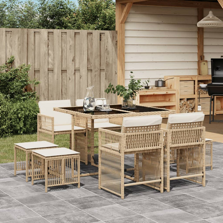 Set Mobilier De Grădină Cu Perne, 17 Piese, Negru, Poliratan