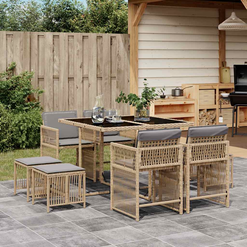 Set Mobilier De Grădină Cu Perne, 17 Piese, Negru, Poliratan