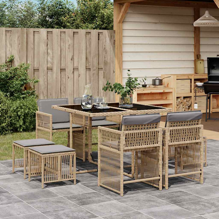 Set Mobilier De Grădină Cu Perne, 17 Piese, Negru, Poliratan