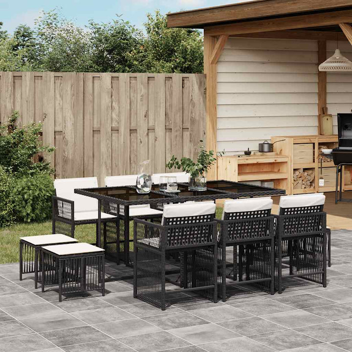 Set Mobilier De Grădină Cu Perne, 17 Piese, Negru, Poliratan