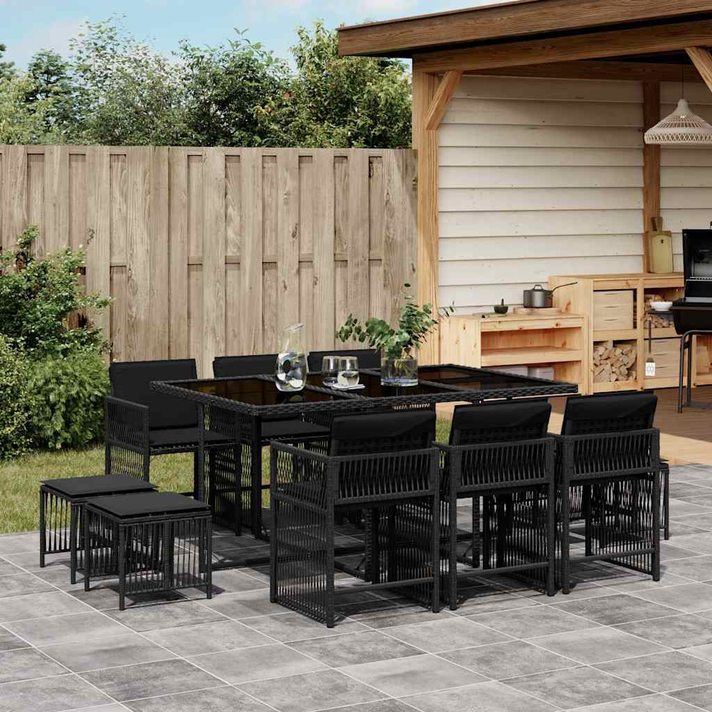 Set Mobilier De Grădină Cu Perne, 17 Piese, Negru, Poliratan