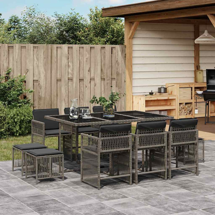 Set Mobilier De Grădină Cu Perne, 17 Piese, Negru, Poliratan