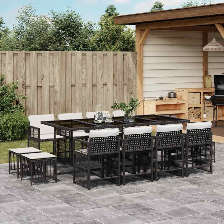 Set Mobilier De Grădină Cu Perne, 17 Piese, Negru, Poliratan