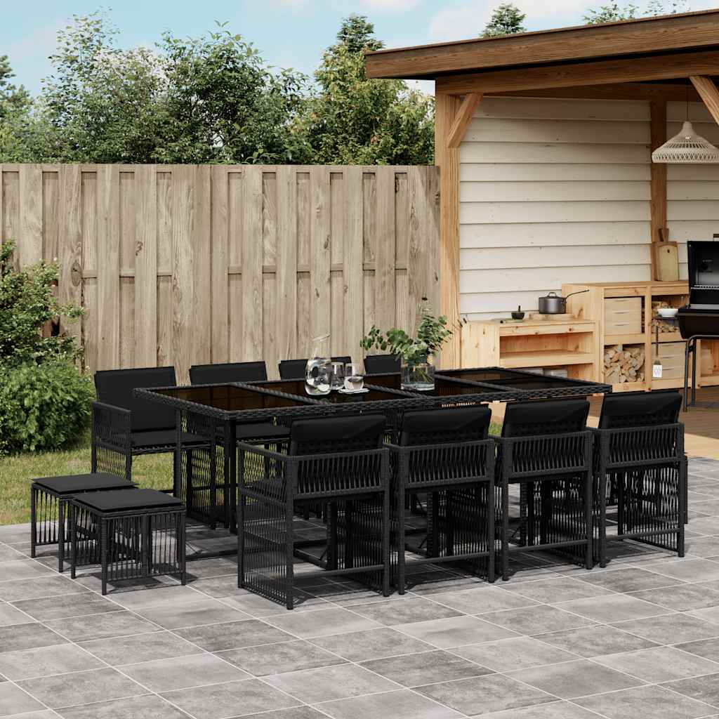 Set Mobilier De Grădină Cu Perne, 17 Piese, Negru, Poliratan