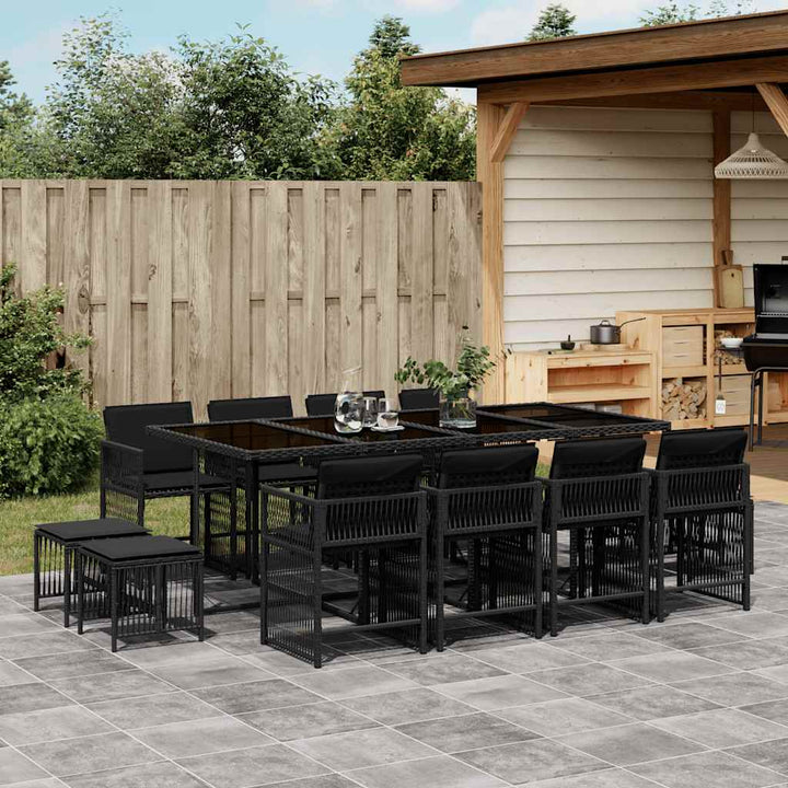Set Mobilier De Grădină Cu Perne, 17 Piese, Negru, Poliratan